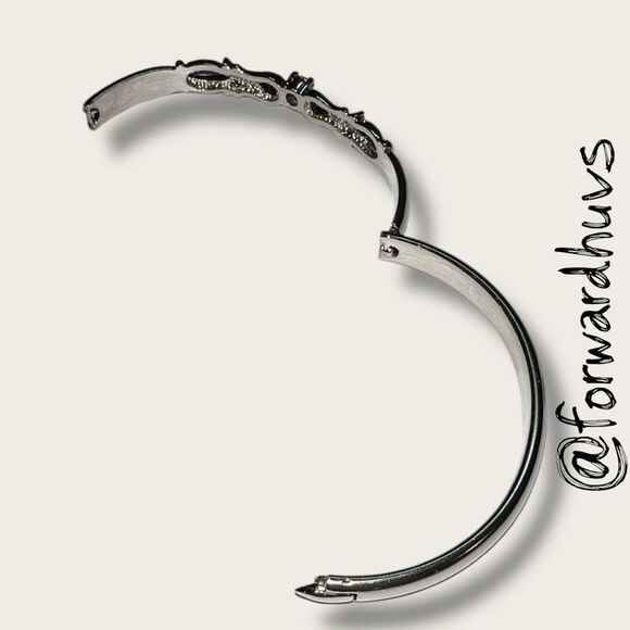 Silver-Plated Hinged Bracelet – Pink Cubic Zirconia - Ornate Center Pattern - Picture 6 of 12